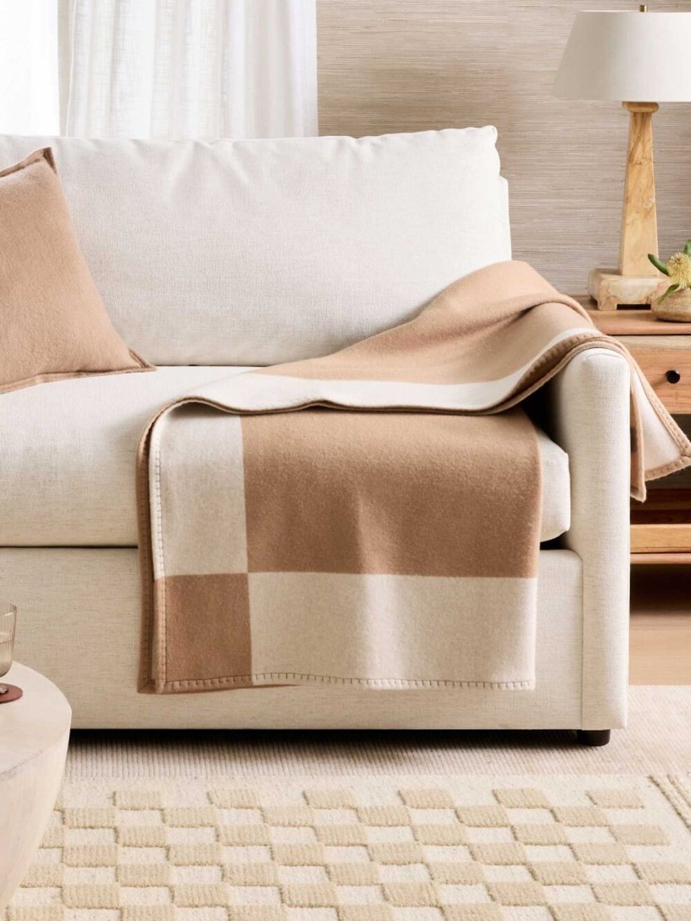 Quince Merino Wool Cashmere Luxury Throw Camel Ivory Blanket NWOT - Picture 3 of 3
